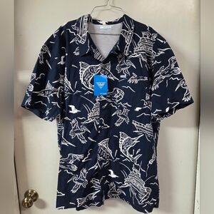 Columbia Navy Blue Graphic Men's Fishing Shirt